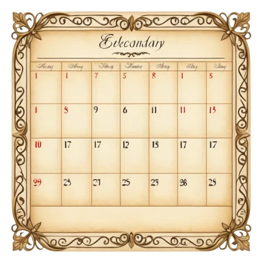 edwardian monthly calendar page sticker