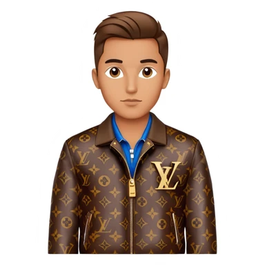 stylish man wearing Louis Vuitton jacket with LV monogram pattern sticker
