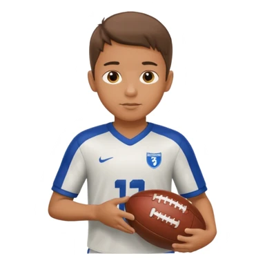 a boy having a football ball next to his hand wearing a football jersey sticker