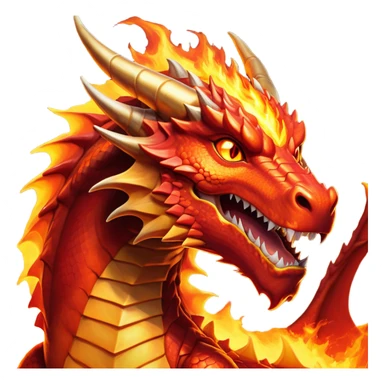 cinematic-noble-fierce-fire-dragon-portrait-emoji,-poised-and-imposing,-with-a-muscular,-scaled-body-ablaze-in-fiery-hues-of-crimson,-molten-orange,-and-molten-gold,-and-intense,-burning-eyes-that-mirror-the-heart-of-a-volcano;-rendered in detail sticker