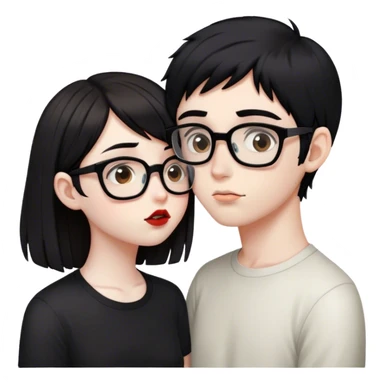 Nerd boy with brown hair kissing emo girl with black hair and no glasses sticker
