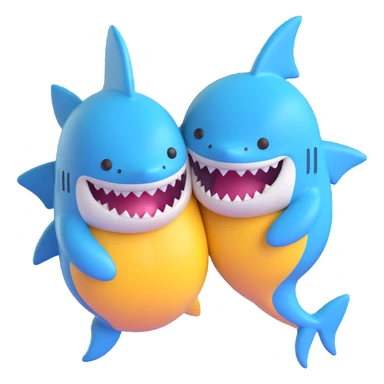 two sharks hugging, 3D emoji style sticker
