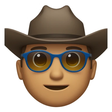 male in blue collared shirt in sunglasses and a cowboy hat sticker
