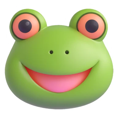 3D emoji style frog face, smiling, cheeks slightly blushed, simple and cute sticker