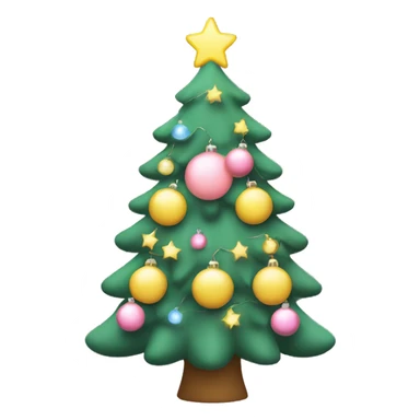 christmas tree with pastel ornaments like pink and yellow, with fairy lights sticker