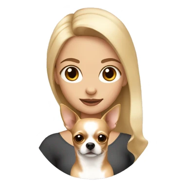 Blonde girl with brown eyes holding a light brown chihuahua sticker