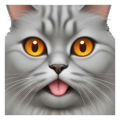 Gray fat cat, Persian cat, orange eyes, tongue sticking out sticker