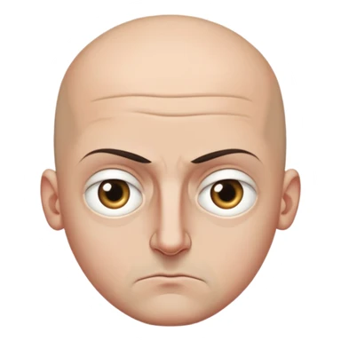 Steven Miller, bald, intense scowl, very narrow rectangular head, bottom lip sticking out, eyelids nearly shut and drooping on the outer sides, pronounced dark areas around eyes sticker