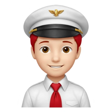 A Soviet pioneer emoji — smiling young boy wearing a white shirt with a bright red pioneer necktie and a classic red pilotka cap. not a cowboy hat. Flat, smooth 3D shading sticker