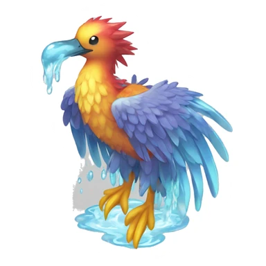 Wet dripping watery Cool Cute Fantasy legendary sea-bird ocean-water-type-Hydro-Phoenix-avian Fakemon full body sticker