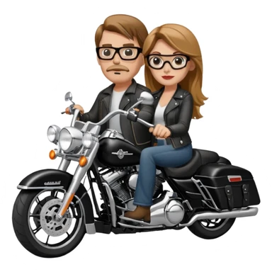 Un couple de biker sur une harley road king noire, l'homme sans moustache et une paire de lunettes demetz ros21, la fille a des cheveux plus dans les tons chatain sticker