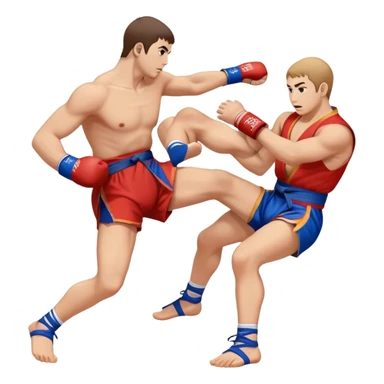 An icon symbolizing Sambo, featuring two fighters in blue and red kimonos with shorts and wrestling shoes. One executes a powerful throw, while the other attempts a defensive grab. The fighters are engaged in a grapple, using joint locks and sweeps.  sticker