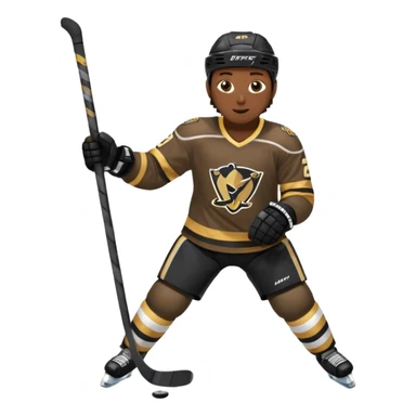 Back Shot Of Hockey Player Celebrating, sliding on one knee, with Left hand raised holding his stick by the middle of the shaft. Right Hand Touching the ice.
Black and Gold Jersey sticker