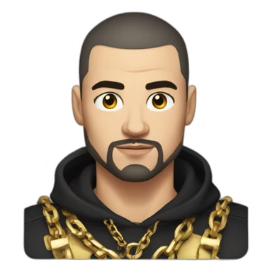 Russian muscular thug man aged 26 wearing gold chain with black hair buzz cut and short beard sticker