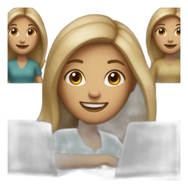 memoji of a woman smiling and has a laptop sticker