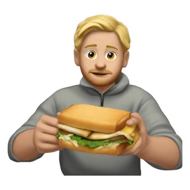 White person wearing a Patagonia quarter zip sweater eating a walleye sandwich at a bar sticker