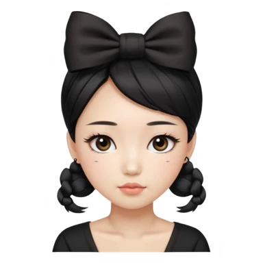 Korean woman with black cute  cut with a black top and a bow on her head with long lashes sticker