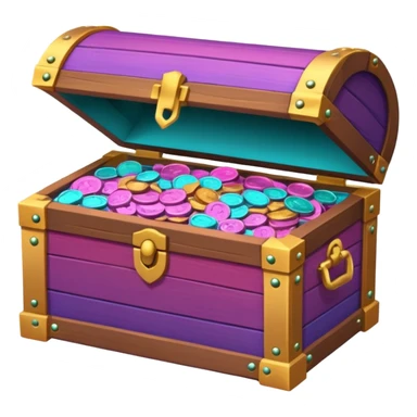 wooden brown treasure chest filled with  coins 
Change coins color in in gradient of turquoise, blue, pink, purple, and coral sticker