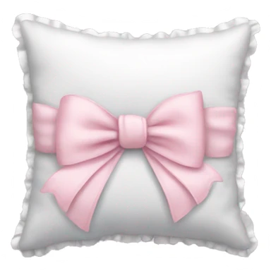 White ruffled pillow with light pink bow sticker