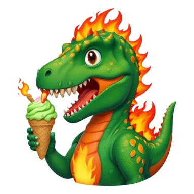Dinosaur with ice cream and fire behind it sticker