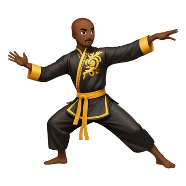Cinematic Realistic Kung Fu Action Emoji, depicted as an epic martial arts scene with a master executing a precise move in traditional attire, rendered with fluid motion and vibrant textures under dramatic high-contrast lighting. sticker