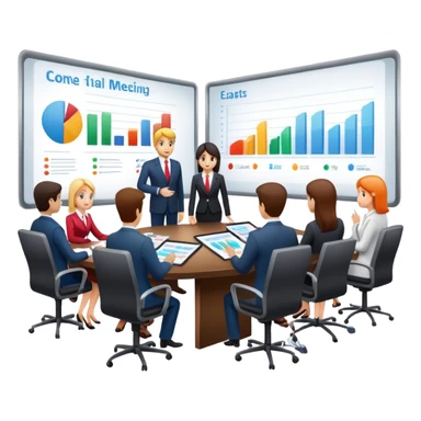 boardroom meeting with people presenting charts on a large table sticker