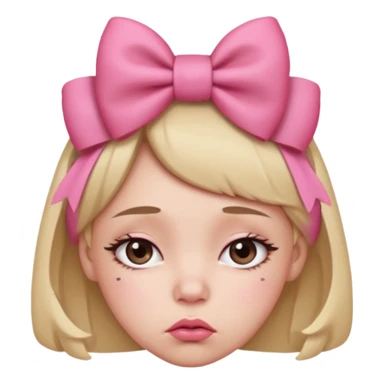 Pouting emoji with pink bow on head sticker