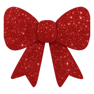 Make the decorative bow red and covered in glitter, shiny and vibrant, no background, keep the shiny and vibrant glittery decoration. sticker