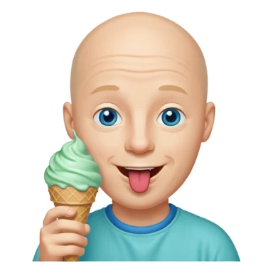 Smiling Bald man with blue eyes Licking a mint ice cream cone sticker