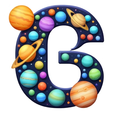 letter J with colorful planets orbiting around it sticker