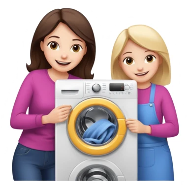 Mother and daughter opening a washing machine door sticker