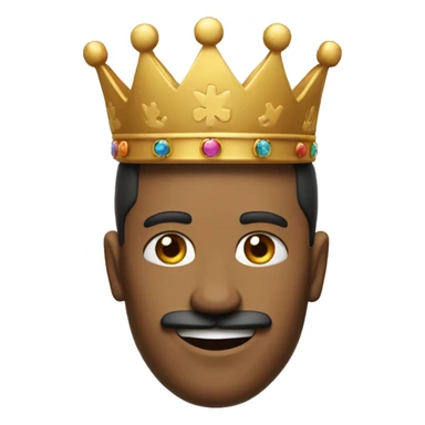 the head of a man with a king's crown, a mustache, smiling and making the peace sign sticker