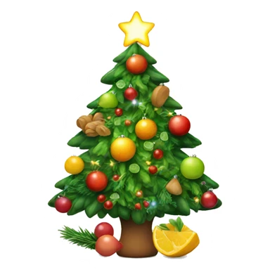 Christmas tree with healthy food on it and lights sticker