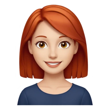 Mulher com cabelo liso mediano cor ruivo, olhos castanhos branca sorrindo sticker