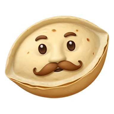 a fresh "Flying" flour tortilla football with a mustache sticker