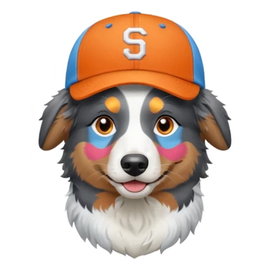 Blue Merle Australian Shepherd with icy blue eyes wearing an orange baseball cap. sticker
