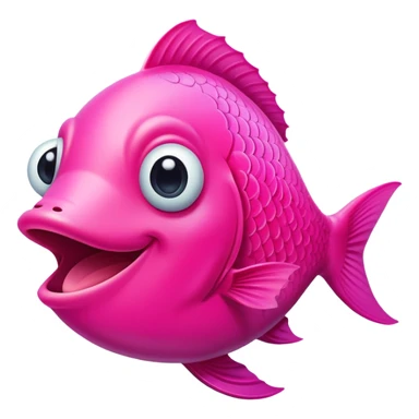 super friendly, extremely derpy bright neon pink fish with big goofy smile and crossed eye, tongue sticking out, perfect flat side profile facing right, exactly 90 degrees, one eye visible sticker