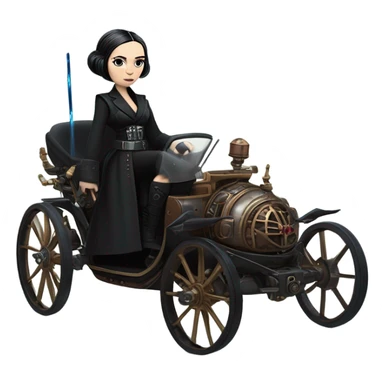 Wednesday Addams Jedi bounty hunter driving a modern blue,red and pewter steampunk electric luxury carriage  sticker