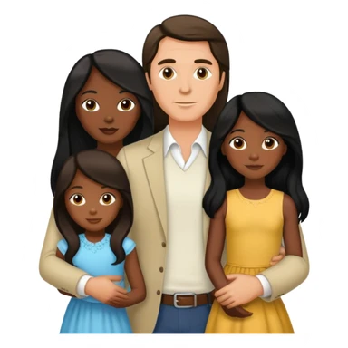 Married brunette white man and long black hair dark skin woman standing with their 3 black daughters in high detail sticker