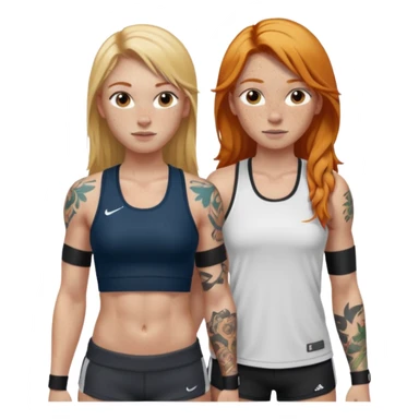 girl with long blonde hair and tattoos next to an athletic masculine ginger girl  sticker