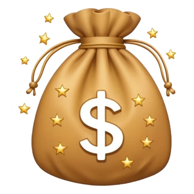 Minimal line-art icon of a money bag with sparkles around it, clean modern style, simple outlines, slight 3D, no background, transparent, represents clean and ethical income. sticker