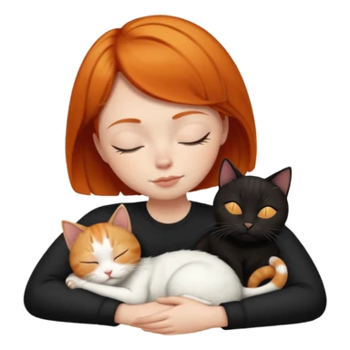 Ginger Girl short hair sleeping with two cats a black and a white bigger cat  sticker