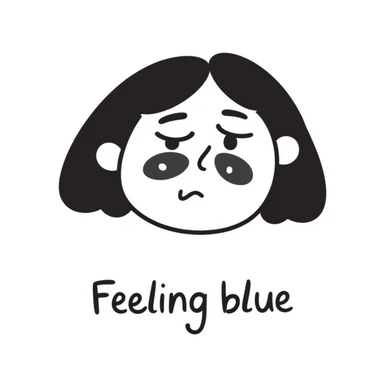 Sad face with tears saying "Feeling blue" sticker
