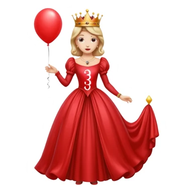 queen wearing dress, holding balloon in shape of number 3 sticker