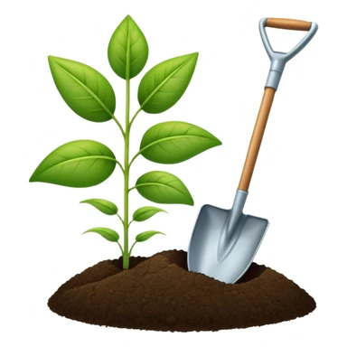 An icon featuring a shovel, a plant symbolizing agronomy. The design includes crops, a field, and a watering can, representing the science of soil management, crop production, and sustainable farming. Transparent background highlights agricultural research and growth. sticker