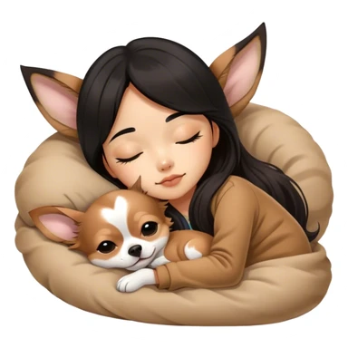 -longhair-chihuahua- with Brown Merle coat Coquette teenage cute asian black hair girl sleeping  sticker