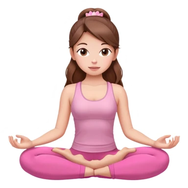 girl pink pilates princess is sitting in a lotus position in pink. yoga. brown hair and eyes light skin long hair calm sticker