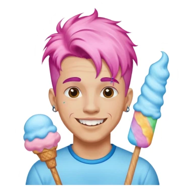 happy colorful cotton candy haired man with braces and tattoos and just face sticker