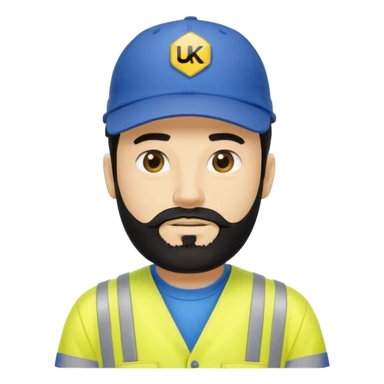 Man in yellow hi vis overalls, with black hair and full beard, wearing a blue baseball cap saying UKPN sticker