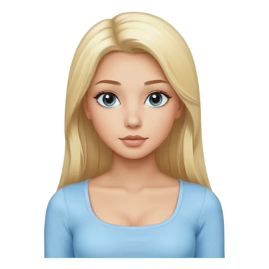 pretty girl blonde long hair makeup light baby blue skin tight square neckline long sleeve top sticker